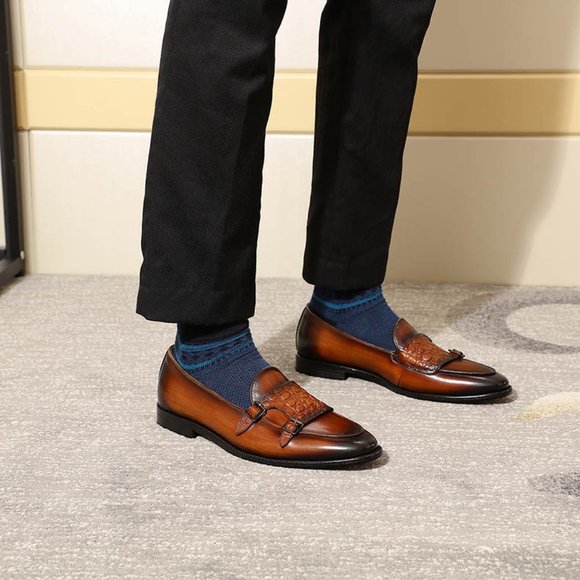 Men\'s Double Monk Strap Loafers Genuine Leather main image 4
